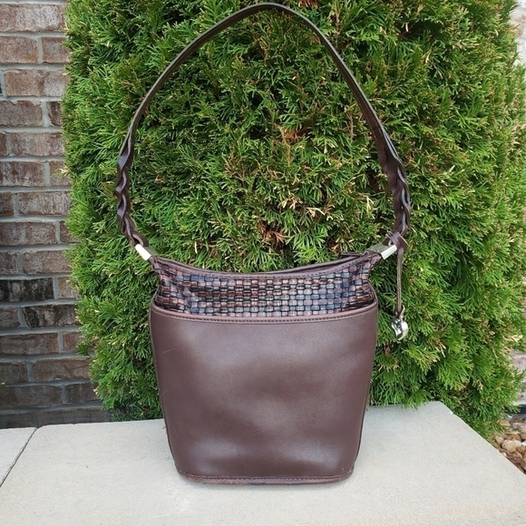Brighton Handbags - Brighton Heart Woven Leather Bucket Handbag